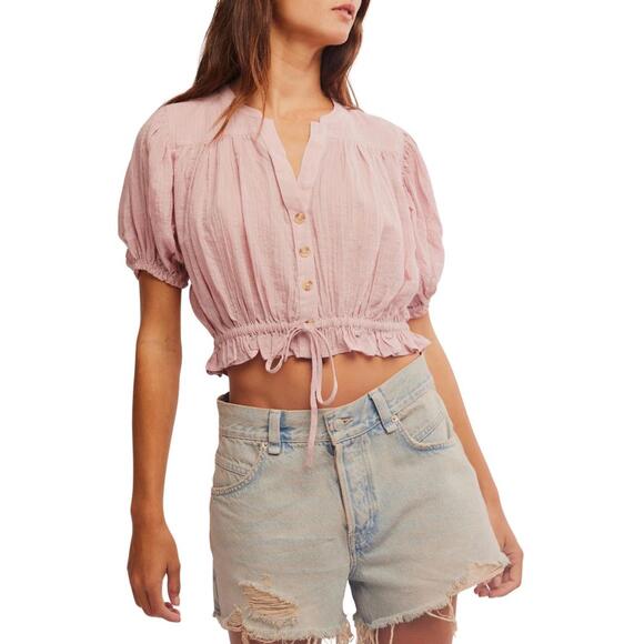 Free People Tops - NWT! Free People Little Cloud Button-Up Crop Top in Pink Size Large